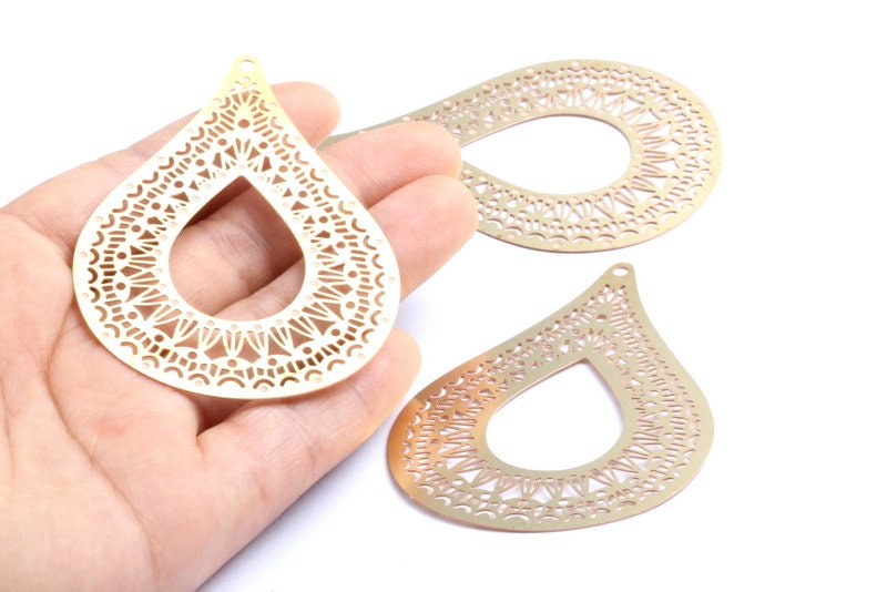 Raw Brass Marquise Shaped Earrings Charms - Raw Brass Hallow Out Earring Charms - Earring Findings - 70x50.4x0.3mm - JJA4127 - DOMEDBAZAAR