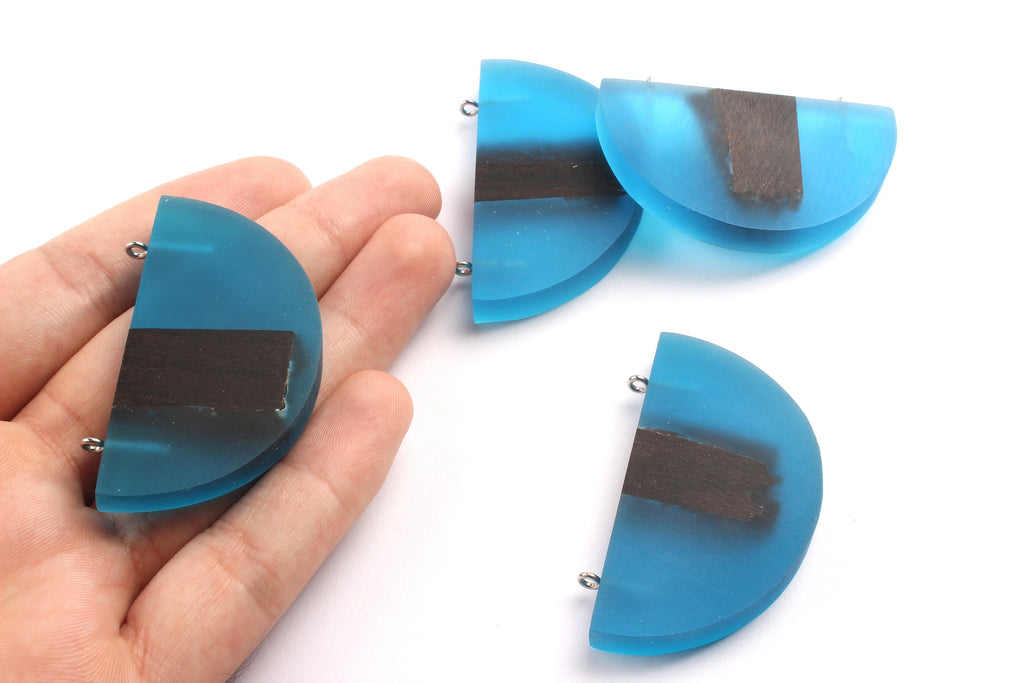 Grinding Glue Ebony Wooden Pendant - Blue Half Circle Shaped Ebony Wood Grinding Glue - 33.9x54.4x7.58mm - BB1039A - DOMEDBAZAAR