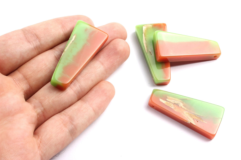 Epoxy Oak Bark Wood Pendant - Oak Bark Epoxy - Green and Orange Mix Epoxy Pendant -46.1x21.6x6.76mm - BB1041B - DOMEDBAZAAR