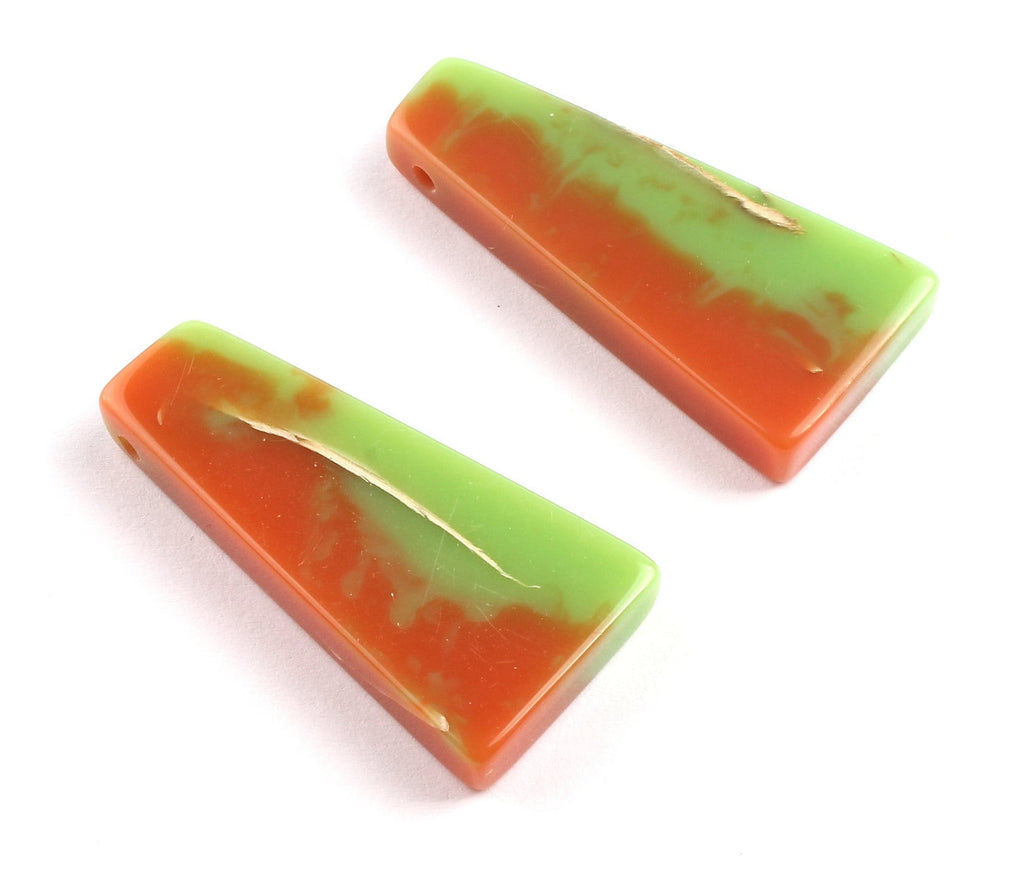 Epoxy Oak Bark Wood Pendant - Oak Bark Epoxy - Green and Orange Mix Epoxy Pendant -46.1x21.6x6.76mm - BB1041B - DOMEDBAZAAR