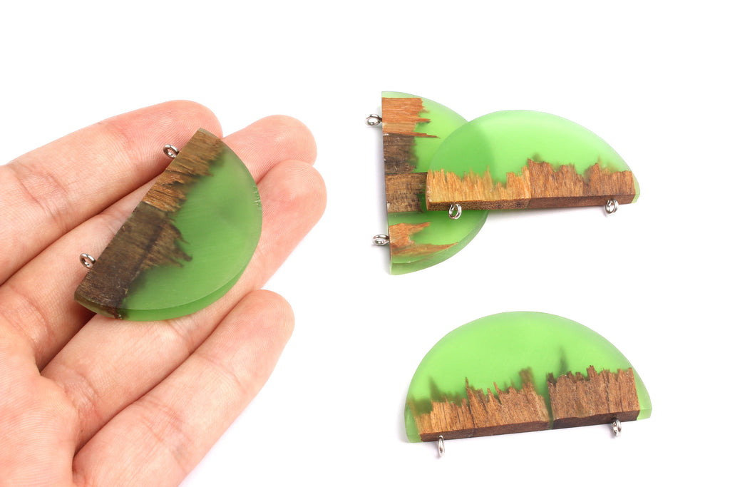 Griding Glue Oak Bark Wood Pendant - Green Circle Shaped Oak Bark Griding Glue - Griding Glue Pendant - 29.9x49.7x4.66mm - BB1048B - DOMEDBAZAAR