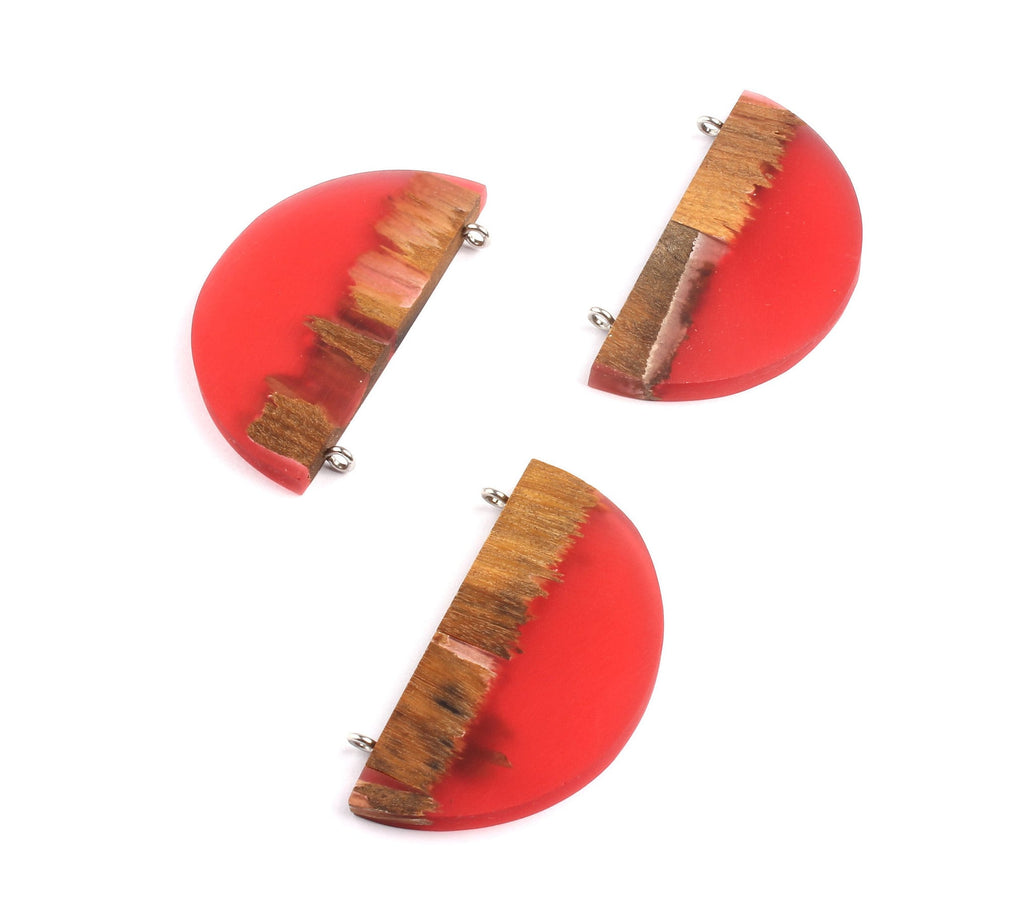 Griding Glue Oak Bark Wood Pendant - Red Circle Shaped Oak Bark Griding Glue - Griding Glue Pendant - 29.9x49.7x4.66mm - BB1048C - DOMEDBAZAAR