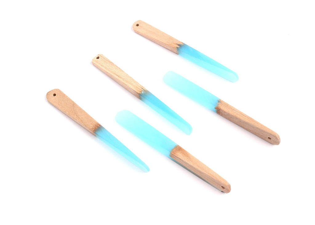Epoxy Cherry Wood Pendant - Light Blue Stick Shaped Epoxy Pendant - Cherry Wood Pendant for Necklace and Earrings- 62x7.95x4mm - BB1050A - DOMEDBAZAAR