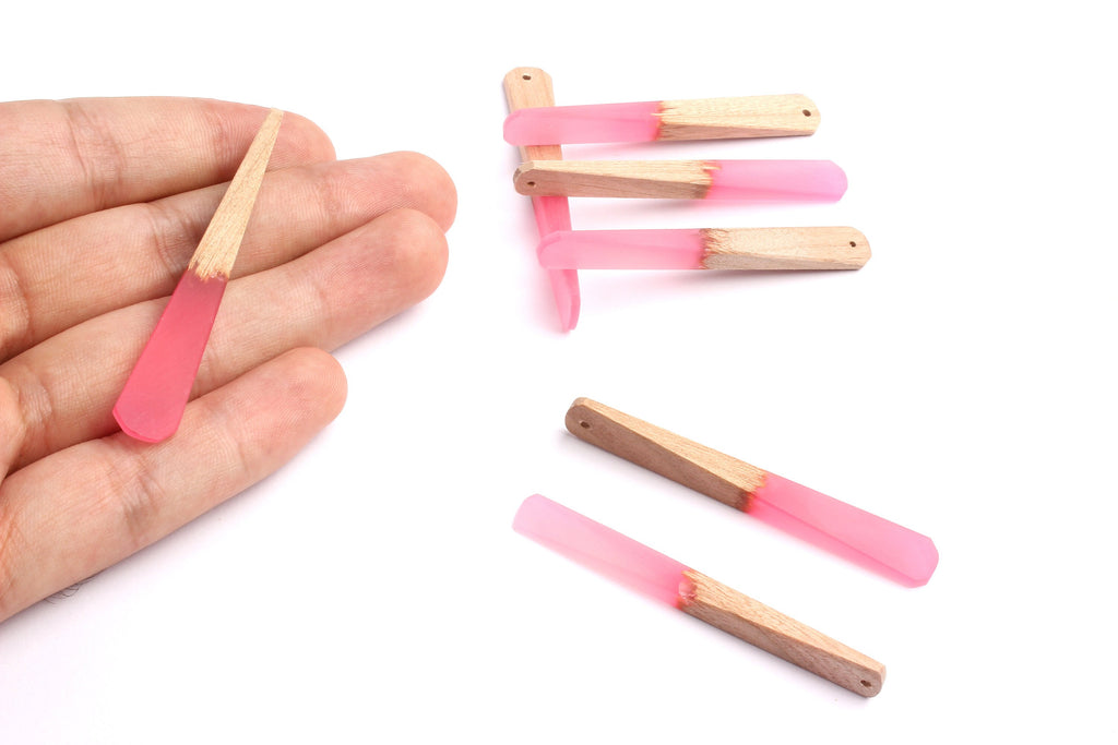 Epoxy Cherry Wood Pendant - Pink Stick Shaped Epoxy Pendant - Cherry Wood Pendant for Necklace and Earrings- 62x7.95x4mm - BB1050C - DOMEDBAZAAR