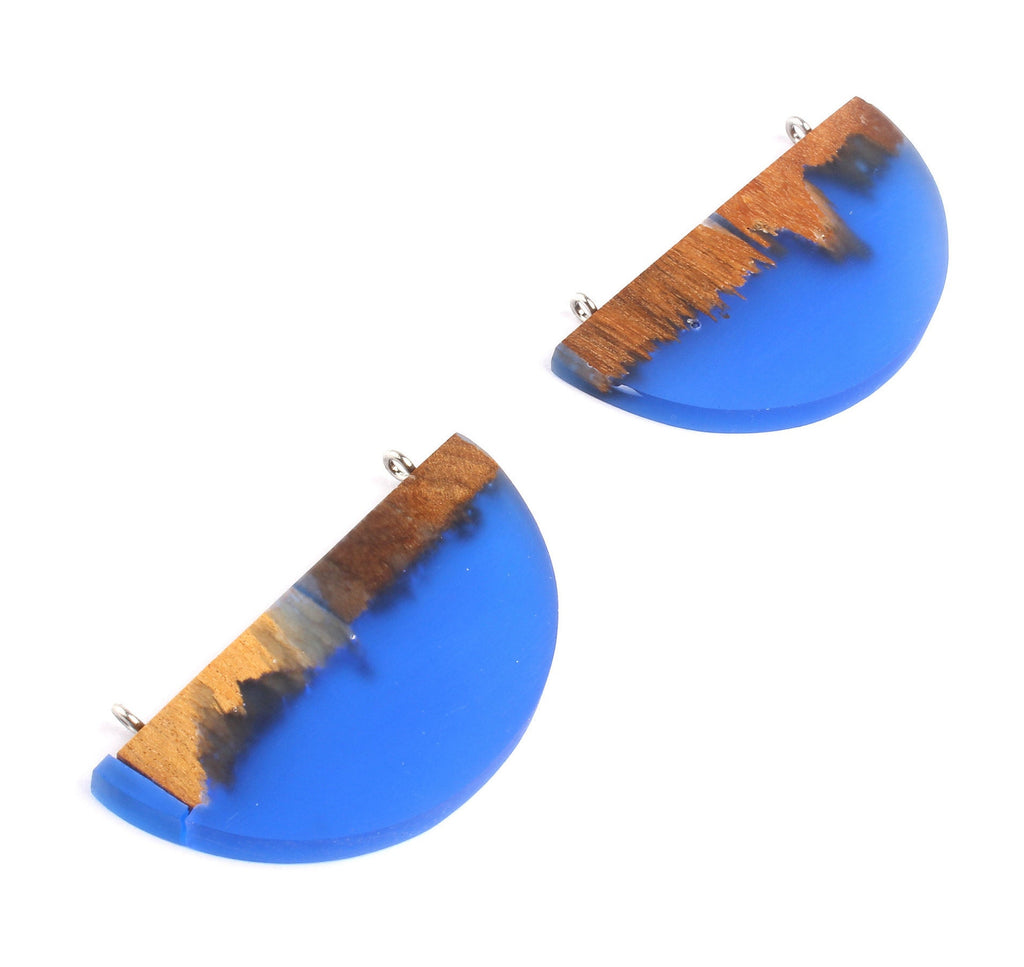 Griding Glue Oak Bark Wood Pendant - Blue Circle Shaped Oak Bark Griding Glue - Griding Glue Pendant - 29.9x49.7x4.66mm - BB1048A - DOMEDBAZAAR