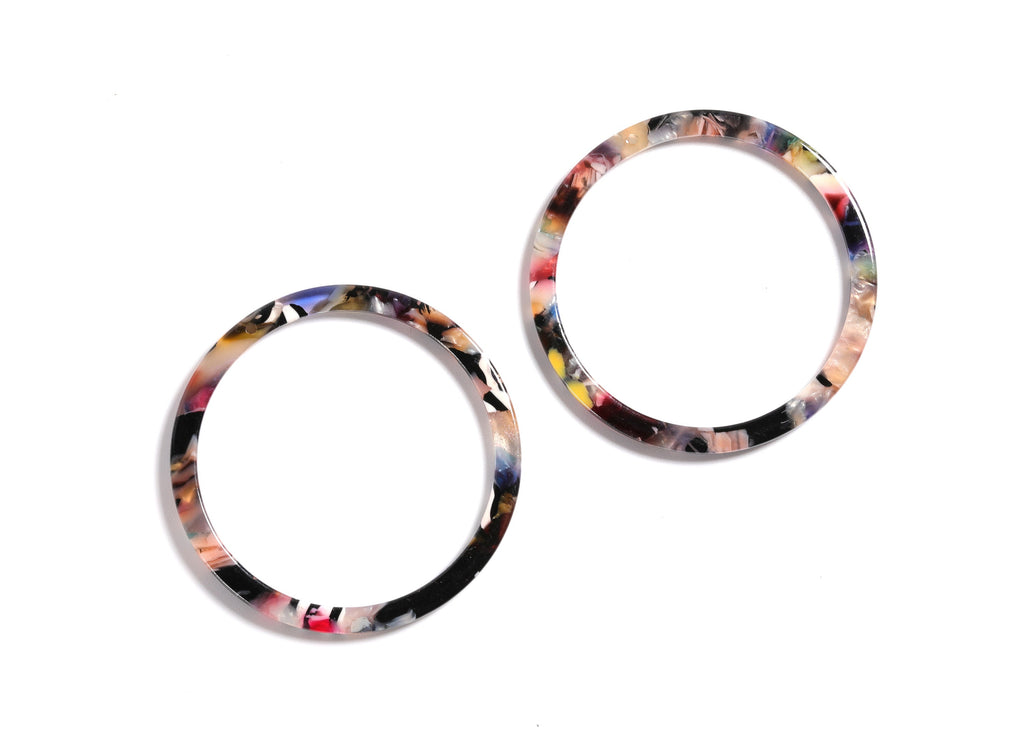 Acetate Hoop Earrings Charms - Tortoise Hoop Shell Earrings - Circle Shaped Pendant - Color Code: A58 - 44.3x44.3x2.7mm - AC1126E - DOMEDBAZAAR