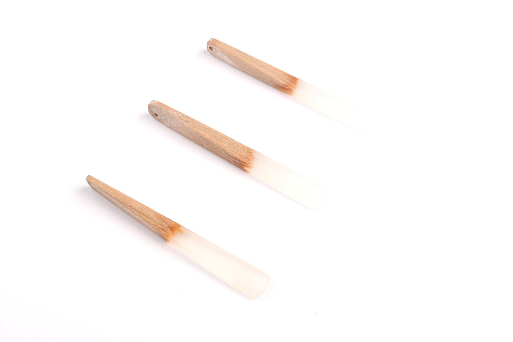 Epoxy Cherry Wood Pendant - White Stick Shaped Epoxy Pendant - Cherry Wood Pendant for Necklace and Earrings- 62x7.95x4mm - BB1050D - DOMEDBAZAAR