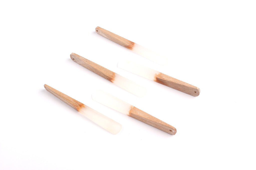 Epoxy Cherry Wood Pendant - White Stick Shaped Epoxy Pendant - Cherry Wood Pendant for Necklace and Earrings- 62x7.95x4mm - BB1050D - DOMEDBAZAAR