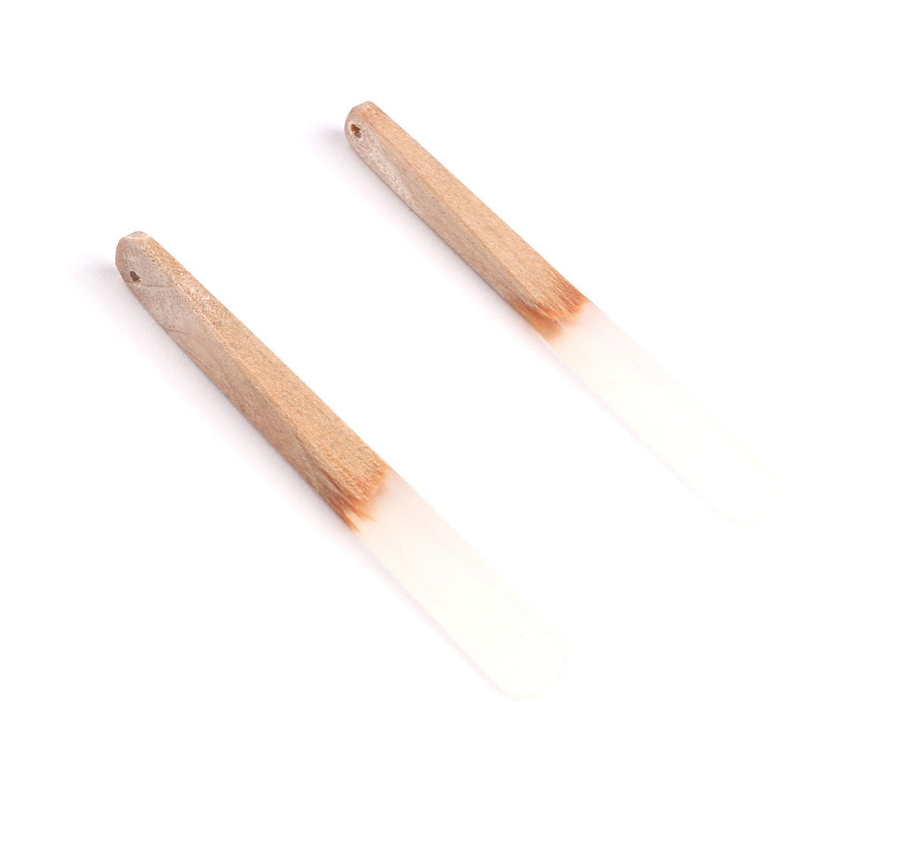 Epoxy Cherry Wood Pendant - White Stick Shaped Epoxy Pendant - Cherry Wood Pendant for Necklace and Earrings- 62x7.95x4mm - BB1050D - DOMEDBAZAAR