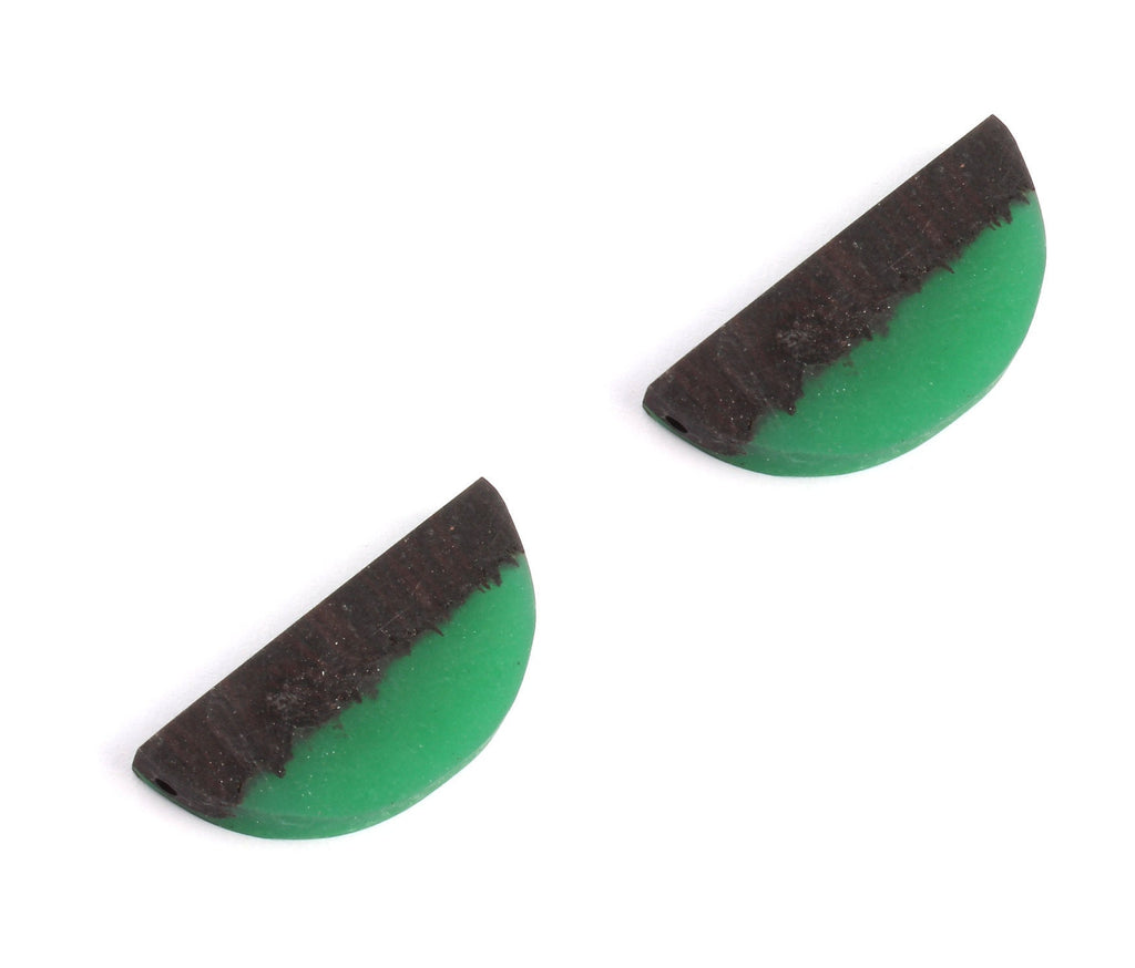 Epoxy Ebony Wood Pendant - Resin&Wood Semicircle Pendant - Green Brown Half Moon Pendant with 2 Holes  - 15.7x31.8x5.67mm - BB1051B - DOMEDBAZAAR