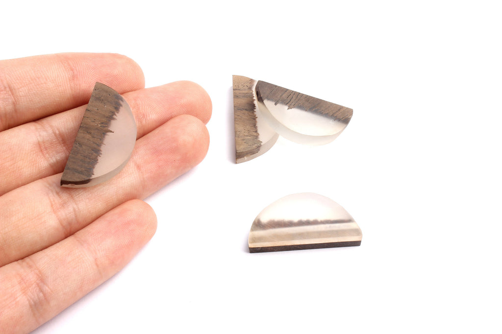 Epoxy Ebony Wood Pendant - Resin&Wood Semicircle Pendant - Clear and Brown Half Moon Pendant with 2 Holes  - 15.7x31.8x5.67mm - BB1051D - DOMEDBAZAAR