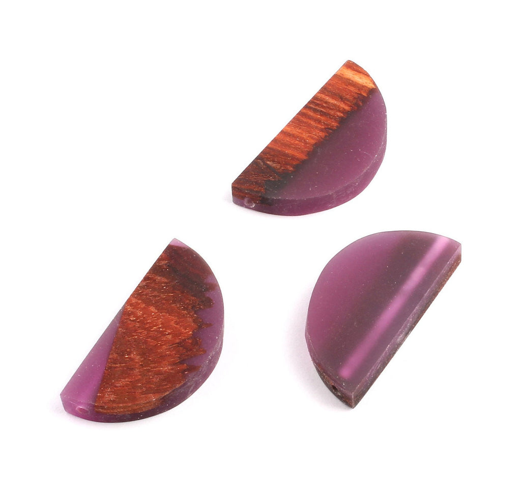 Epoxy Ebony Wood Pendant - Resin&Wood Semicircle Pendant - Purple Brown Half Moon Pendant with 2 Holes  - 15.7x31.8x5.67mm - BB1051F - DOMEDBAZAAR