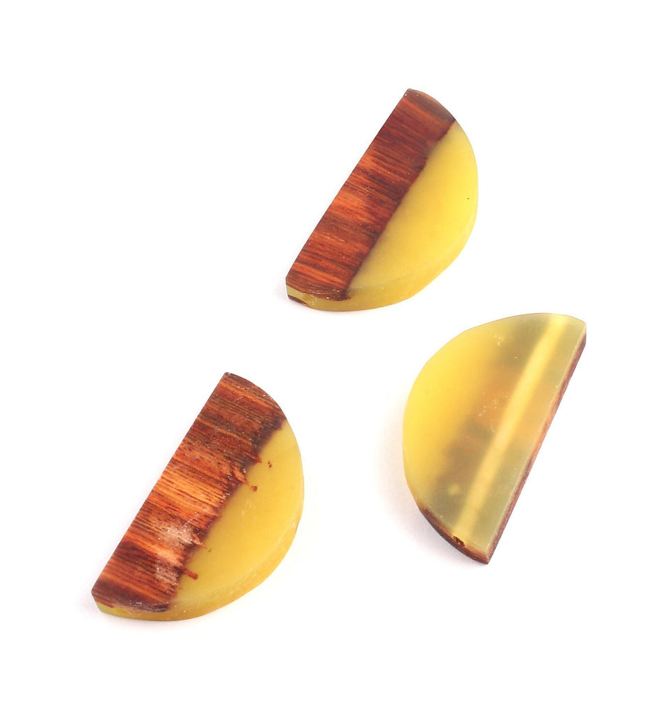 Epoxy Ebony Wood Pendant - Resin&Wood Semicircle Pendant - Yellow Brown Half Moon Pendant with 2 Holes  - 15.7x31.8x5.67mm - BB1051E - DOMEDBAZAAR