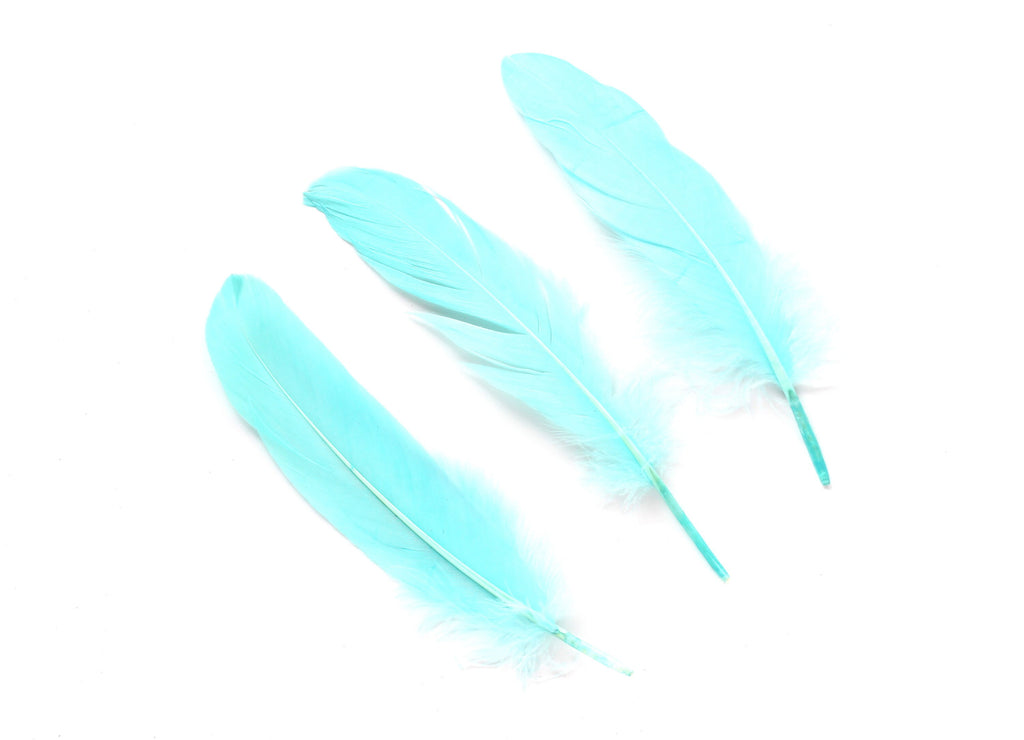 Goose Feather - Light Blue Feather - (13-18 cm) - Real Feathers for Jewelry, Costumes, Millinery, Crafts - 50 Pieces - FF1007B - DOMEDBAZAAR