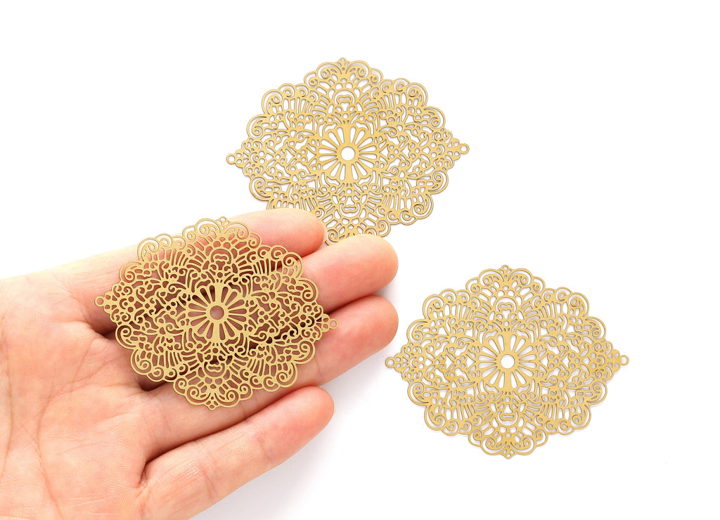 Raw Brass Marquise Shaped Earrings Charms - Hallow Out Earring Charms - Earring Findings - Jewelry Supplies - 59.5x47.5x0.3mm - JJB4034 - DOMEDBAZAAR