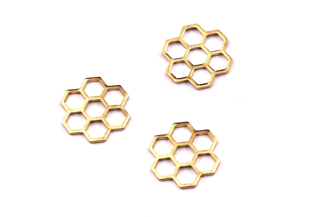 Brass Honeycomb Charms - Honeycomb Shaped Raw Brass Connector - Honeycomb Charm - Jewelry Supplies - 14x14x1mm - PP1160 - DOMEDBAZAAR