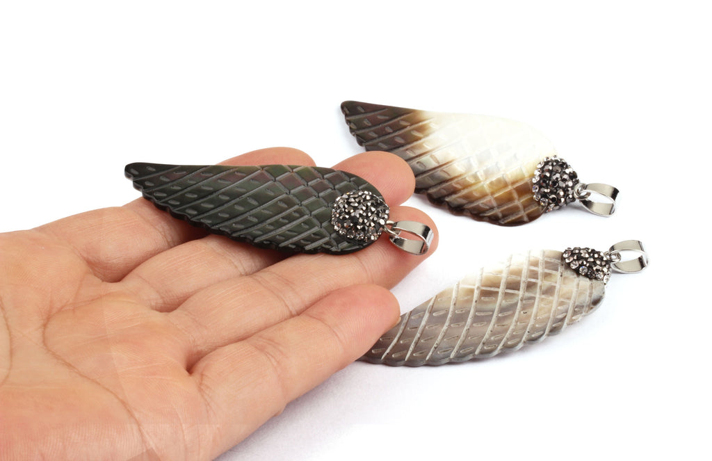 Mussel Shell Paillettes - Seashell Supply - Shell Earrings-Bird Wing Shaped Pendant - Earring Findings - 57x23x1.76mm - SZ1001 - DOMEDBAZAAR