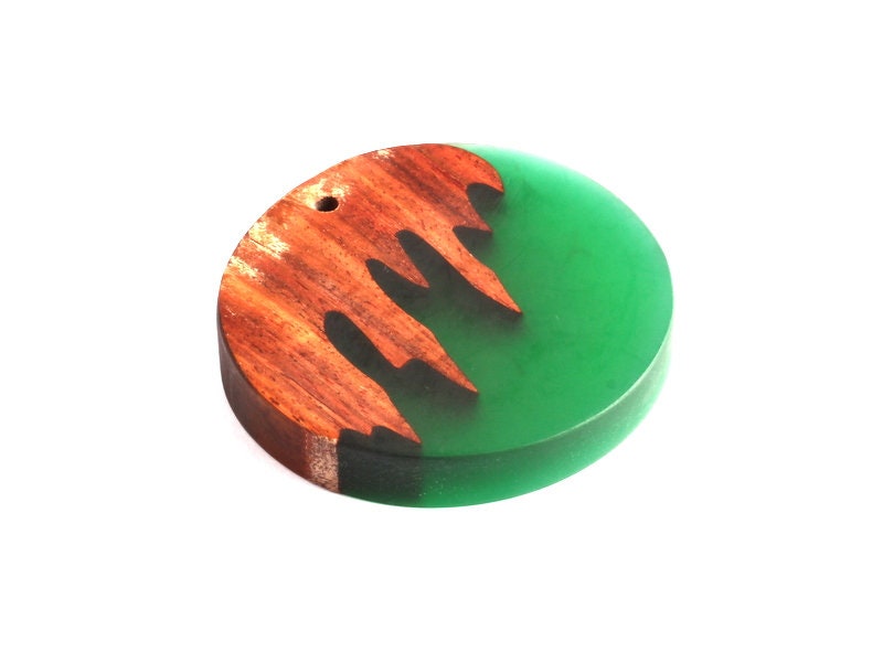 Wood Resin Pendant - Natural Monzo Wooden Charms - Circular Resin Necklace - Jewelry Supplies - Wooden Beads - 53.7x53.7x8.7mm - BB1052A - DOMEDBAZAAR