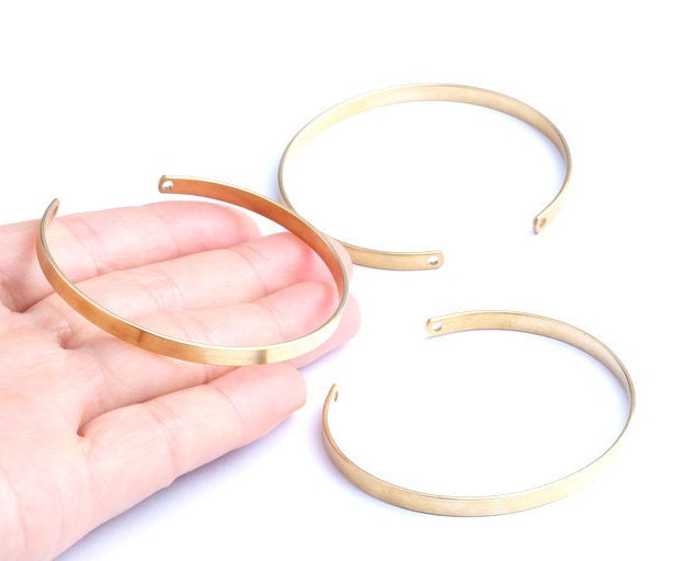 Adjustable Bangle Bracelet - Raw Brass Bracelet - Blanks Cuff - Expandable Wire Bangle For Charms - Jewelry Supplies - 57x51x4mm - PP1093 - DOMEDBAZAAR