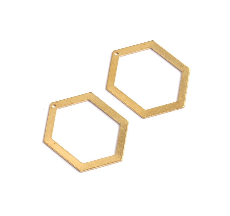 Raw Brass Geometric Charms - Hexagon Shaped Raw Brass with Hole - Hexagon Findings - Jewelry Supplies - 32x24x1mm - PP1230 - DOMEDBAZAAR
