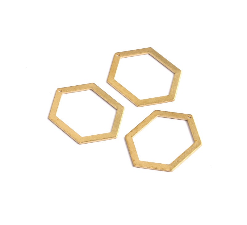 Raw Brass Geometric Charms - Hexagon Shaped Raw Brass with Hole - Hexagon Findings - Jewelry Supplies - 32x24x1mm - PP1230 - DOMEDBAZAAR