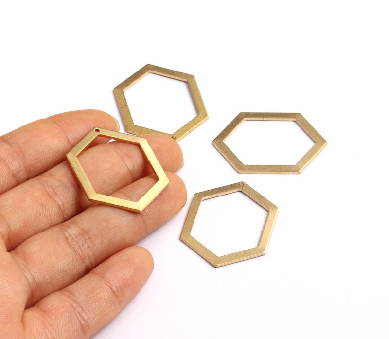 Raw Brass Geometric Charms - Hexagon Shaped Raw Brass with Hole - Hexagon Findings - Jewelry Supplies - 32x24x1mm - PP1230 - DOMEDBAZAAR