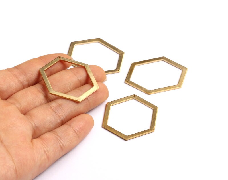 Raw Brass Geometric Charms - Hexagon Shaped Raw Brass with Hole - Hexagon Findings - Jewelry Supplies - 39x29x1mm - PP1231 - DOMEDBAZAAR