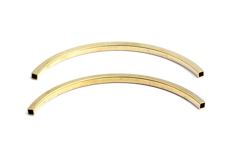 Raw Brass Tube - Raw Brass Square Shaped - Raw Brass Curved Tubes - 105x40x5.2mm - PP1179 - DOMEDBAZAAR