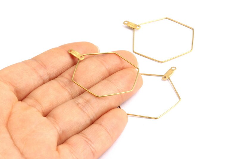 Raw Brass Earring Hoops - Hexagon Shaped Ear Wire - Geometric Earring Findings - Jewelry Supplies - 40.9x30x0.7mm - PP1356 - DOMEDBAZAAR