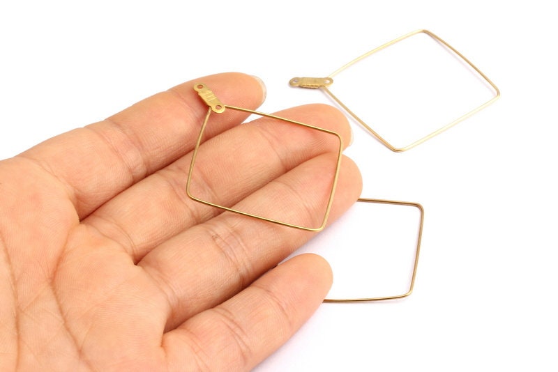 Raw Brass Earring Hoops - Square Shaped Ear Wire - Geometric Earring Findings - Jewelry Supplies - 46.6x40.3x0.7mm - PP1359 - DOMEDBAZAAR