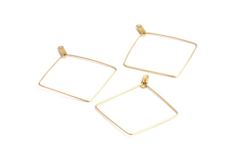 Raw Brass Earring Hoops - Square Shaped Ear Wire - Geometric Earring Findings - Jewelry Supplies - 46.6x40.3x0.7mm - PP1359 - DOMEDBAZAAR