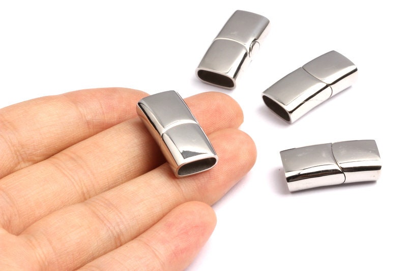 Stainless Steel Magnetic Clasp Charms -  Nickel Flat Leather Cord Clasp - Magnetic Nickel Clasp - 24x12x7mm -SS1004S - DOMEDBAZAAR