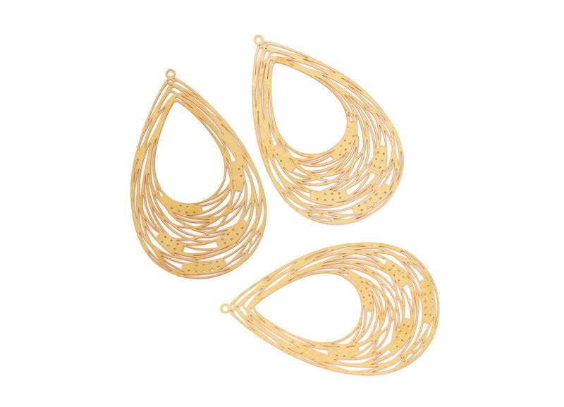 Raw Brass Marquise Shaped Earring Charms -  Hallow Out Earring Charms - Earring Findings - Jewelry Supplies - 57x35mm - JJB3947 - DOMEDBAZAAR