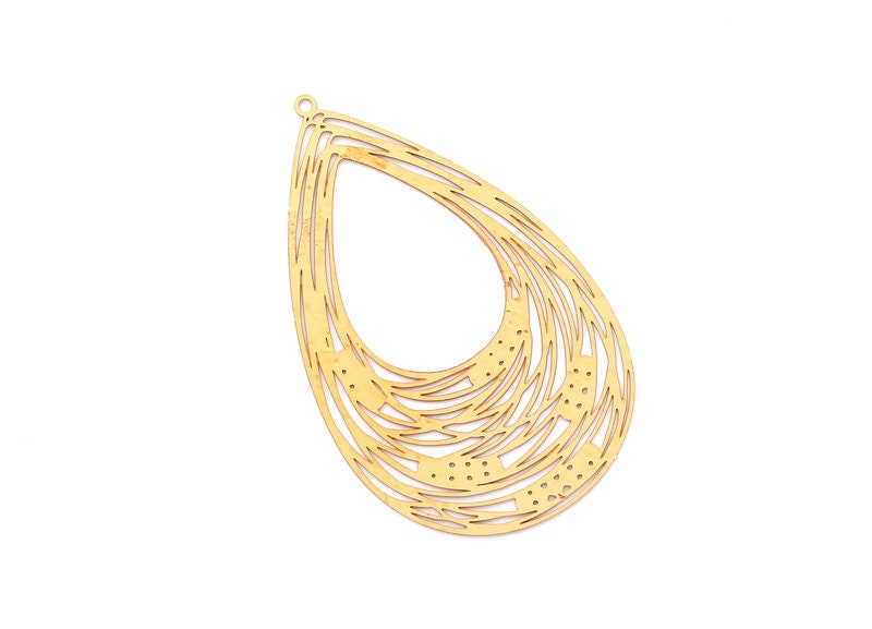 Raw Brass Marquise Shaped Earring Charms -  Hallow Out Earring Charms - Earring Findings - Jewelry Supplies - 57x35mm - JJB3947 - DOMEDBAZAAR