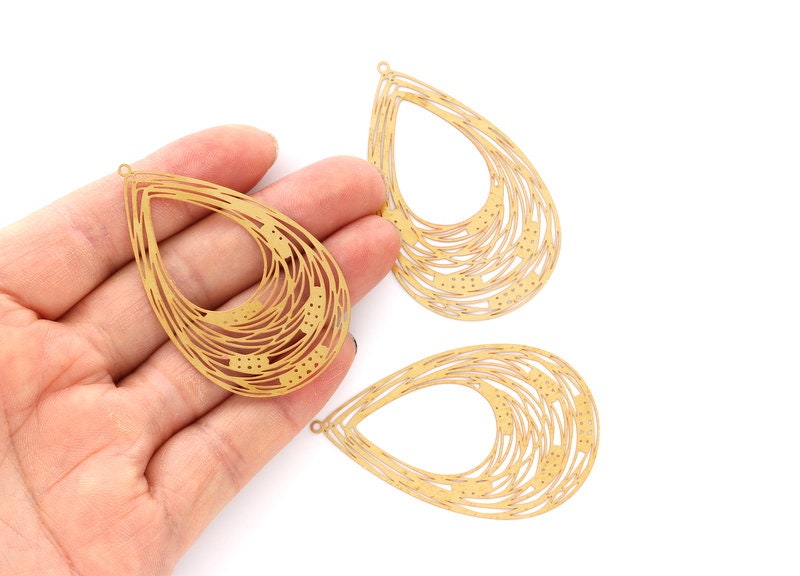 Raw Brass Marquise Shaped Earring Charms -  Hallow Out Earring Charms - Earring Findings - Jewelry Supplies - 57x35mm - JJB3947 - DOMEDBAZAAR
