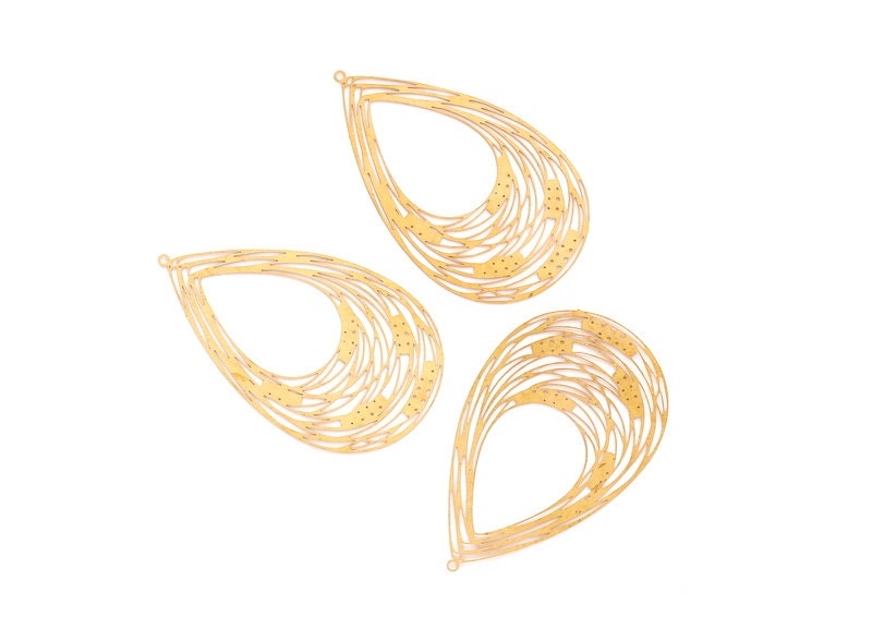 Raw Brass Marquise Shaped Earring Charms - Hallow Out Earring Finding - Jewelry Making - Jewelry Supplies - 60.1x36.9mm - JJB3245 - DOMEDBAZAAR