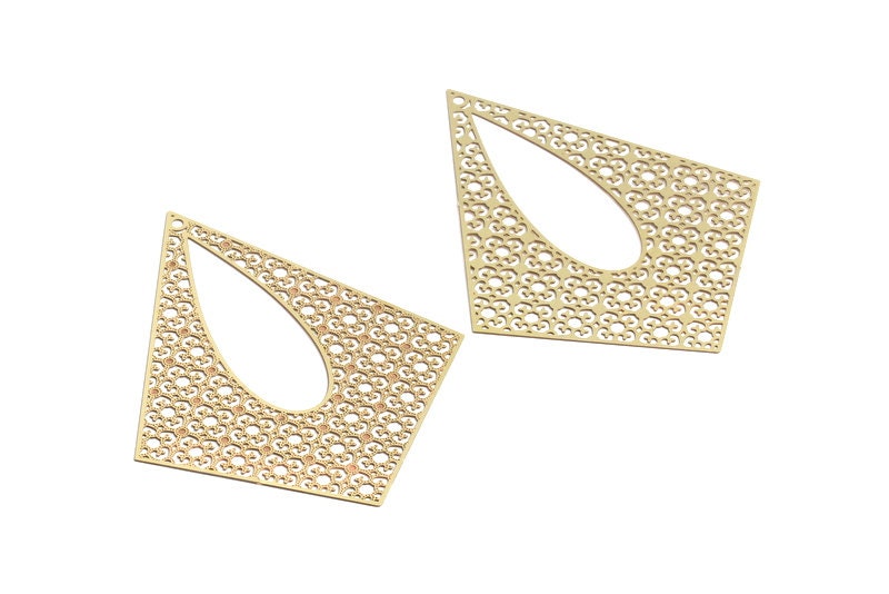Raw Brass Teardrop Shaped Earring Charms - Geometric Shaped Earring Findings - Jewelry Supplies - 70.2x55.5x0.3mm - JJA3670 - DOMEDBAZAAR