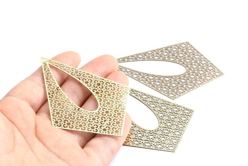Raw Brass Teardrop Shaped Earring Charms - Geometric Shaped Earring Findings - Jewelry Supplies - 70.2x55.5x0.3mm - JJA3670 - DOMEDBAZAAR