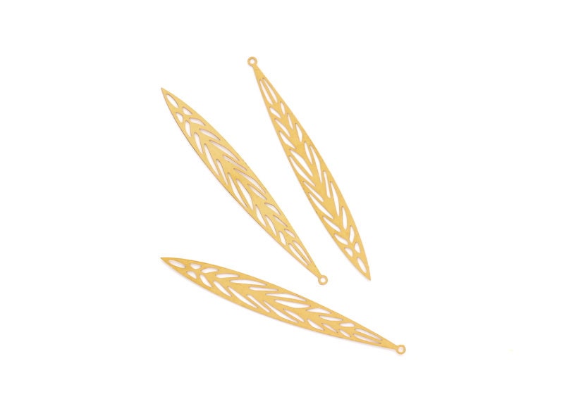 Raw Brass Leaf Shaped Earring and Necklace Charms -Hallow Out Necklace and Earring Findings - Jewelry Supplies - 84.7x10.5mm - JJB4173 - DOMEDBAZAAR