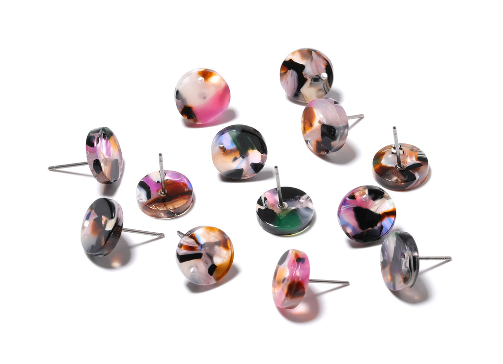 Acetate Round Earring Stud - Round Earring Post and Stud - Earring Findings - Color Code: A60 - 11.7x11.7x2.6mm - AC1139D - DOMEDBAZAAR