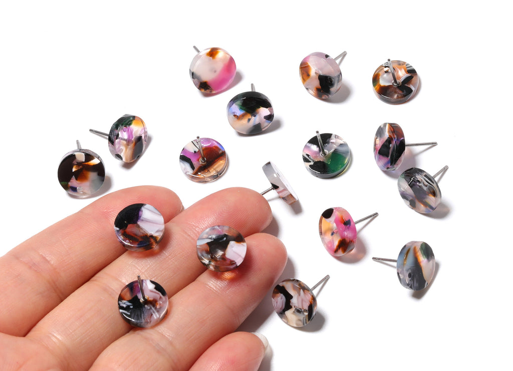 Acetate Round Earring Stud - Round Earring Post and Stud - Earring Findings - Color Code: A60 - 11.7x11.7x2.6mm - AC1139D - DOMEDBAZAAR