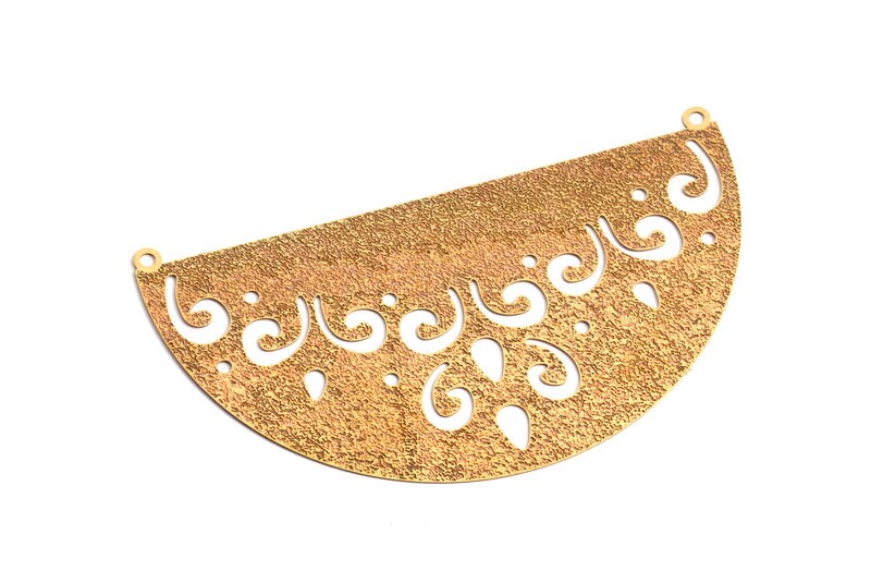 Brass Semicircle Shaped Brass Necklace Charms - Raw Brass Semicircle Shaped Connector - Necklace Findings - 36.5x63.6x0.3mm - JJA3922 - DOMEDBAZAAR