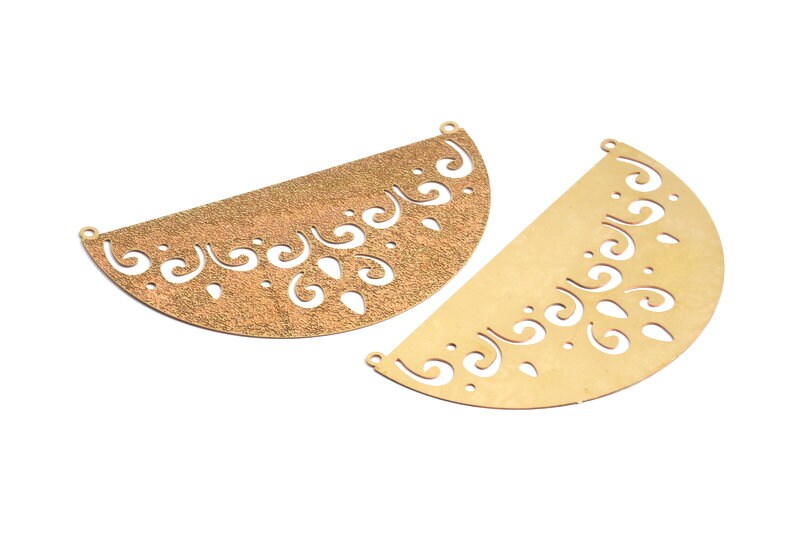 Brass Semicircle Shaped Brass Necklace Charms - Raw Brass Semicircle Shaped Connector - Necklace Findings - 36.5x63.6x0.3mm - JJA3922 - DOMEDBAZAAR