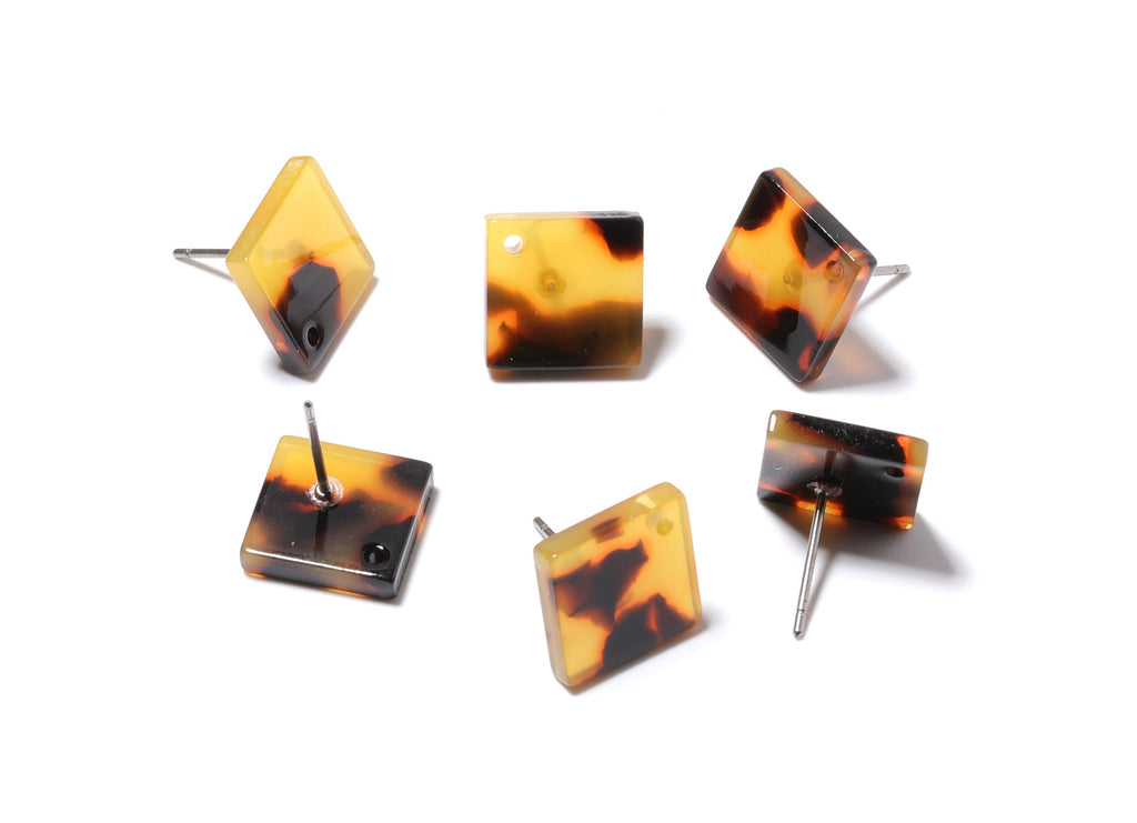 Acetate Acrylic Earring Stud - Tortoise Shell Earrings - Square Post - Jewelry Making Supplies - Color Code: A02 - 11.7x11.7x2.6mm - AC1140C - DOMEDBAZAAR