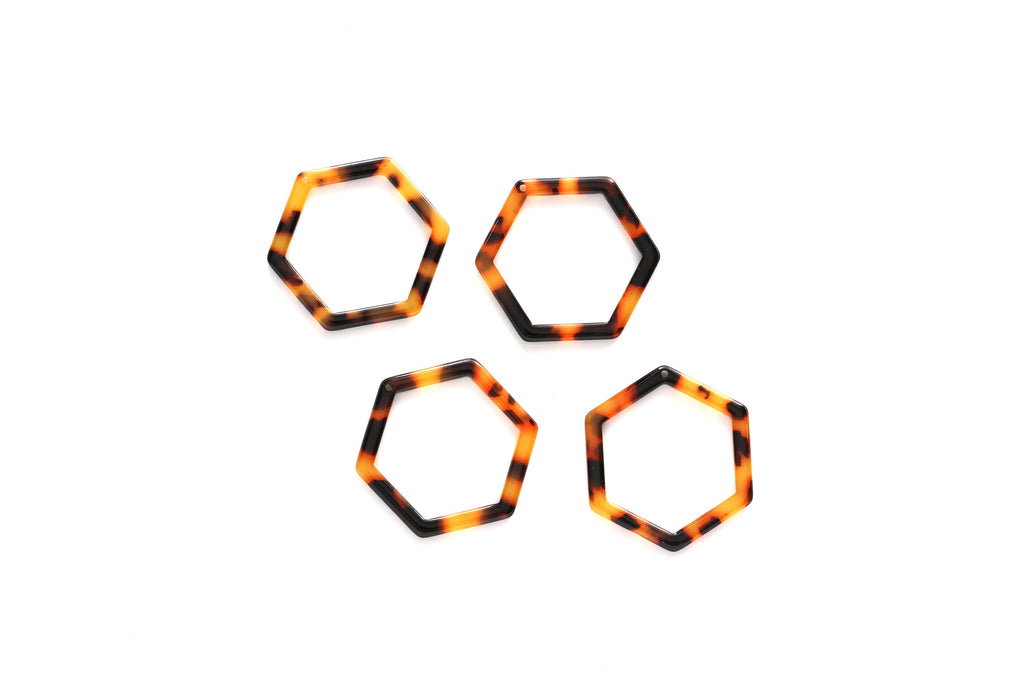 Acetate Acrylic Earring Charm - Tortoise Shell Earrings - Hexagon Pendant - Jewelry Supplies - Color Code: A01 - 36x32x2.68mm - AC1124A - DOMEDBAZAAR
