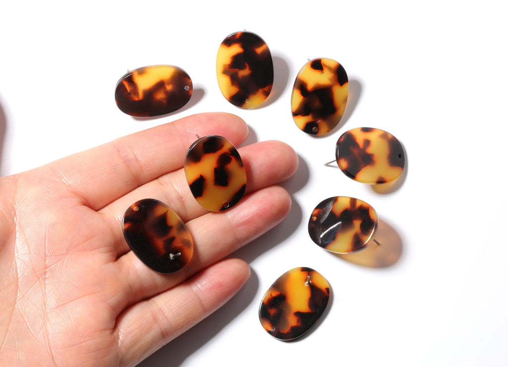 Acetate Oval Post Charms - Tortoise Shell Earring Studs - Oval Earrings - Jewelry Making Supplies - Color Code: A01 - 26x19x2.6mm- AC1002X - DOMEDBAZAAR