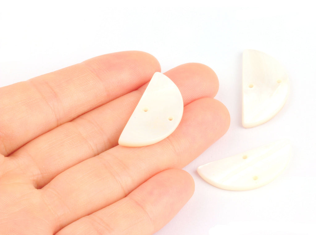 Mussel Shell Paillettes With 2 Holes - Seashell Supply - Shell Earrings-Semicircle Shaped Pendant - Earring Finding - 29x13.5x2.5mm - SF1002 - DOMEDBAZAAR