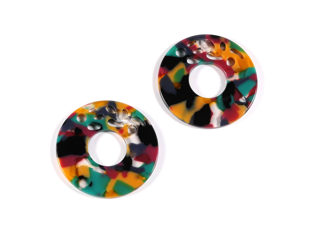 Acetate Hoop Earrings Charms - Circle Shaped Pendant - Earring Findings - Jewelry Supplies - Color Code: A25 - 39.8x39.8x2.5mm - AC1032C - DOMEDBAZAAR