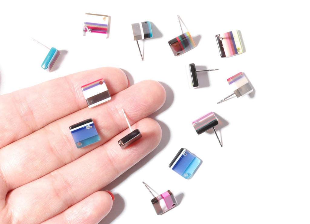 Acetate Square Earring Stud - Acrylic Square Earring Post - Earring Post - Jewelry Supplies - 9.9x9.9x2.72mm - AC1205A - DOMEDBAZAAR