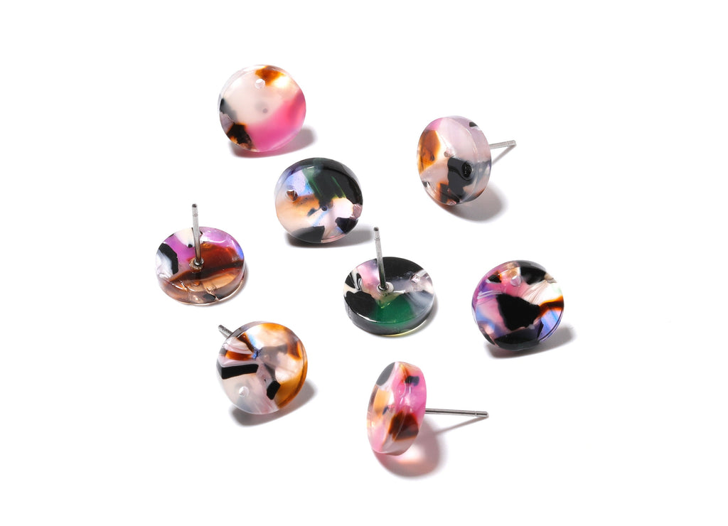 Acetate Round Earring Stud - Round Earring Post and Stud - Earring Findings - Color Code: A60 - 11.7x11.7x2.6mm - AC1139D - DOMEDBAZAAR